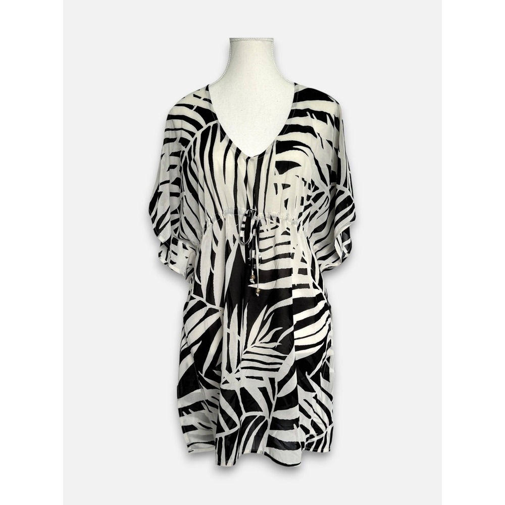 Merona Tropical‎ Leaf Beach Cover Up Tunic Black White S Resortwear